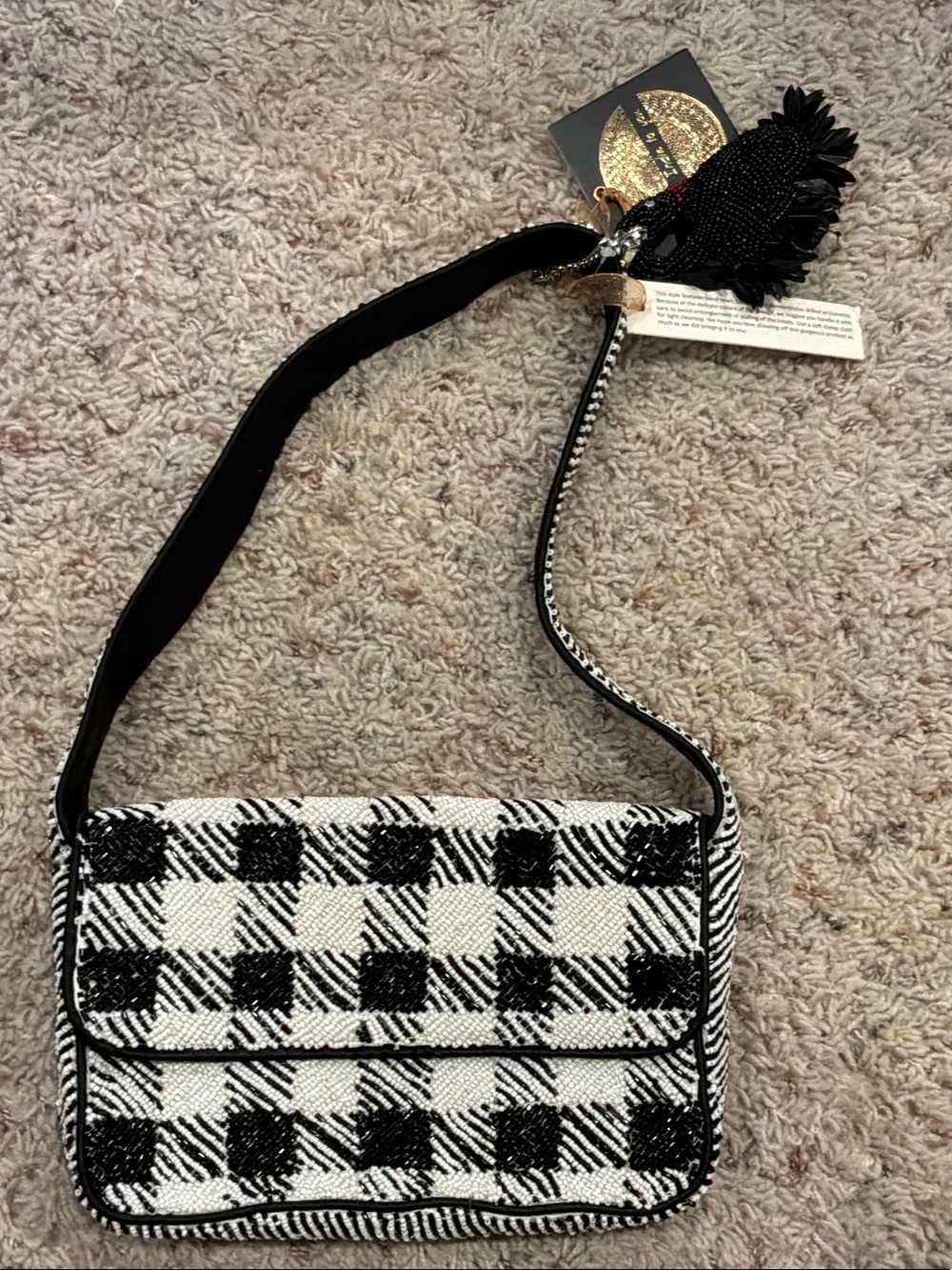 Black & White Plaid Beaded Purse